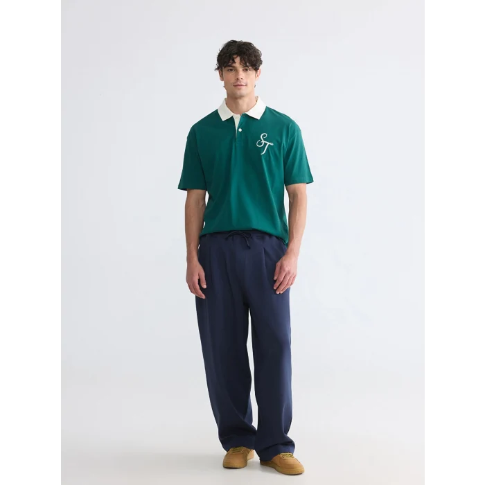 XSIDE Yeşil Rahat Fit Nakışlı Polo Yaka Erkek Tişört