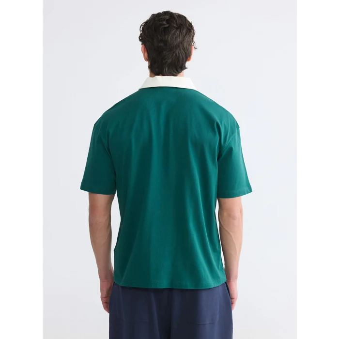XSIDE Yeşil Rahat Fit Nakışlı Polo Yaka Erkek Tişört