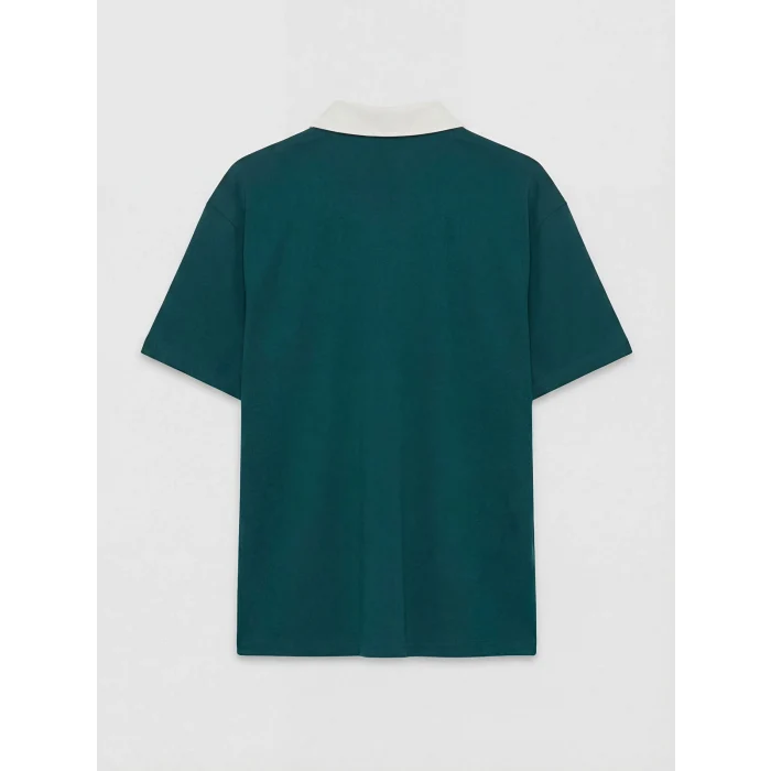 XSIDE Yeşil Rahat Fit Nakışlı Polo Yaka Erkek Tişört