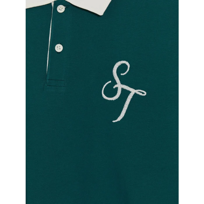 XSIDE Yeşil Rahat Fit Nakışlı Polo Yaka Erkek Tişört