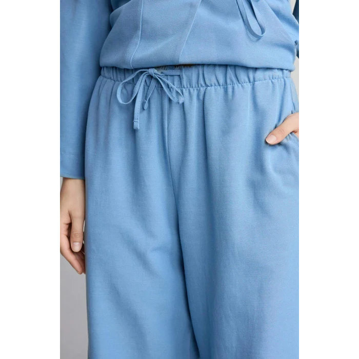 Defacto F7960AXBE91 Mavi Wıde Leg Keten Karışımlı Pantolon