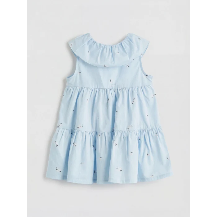 LCW baby Mavi Bebe Yaka Çiçekli Kız Bebek Elbise