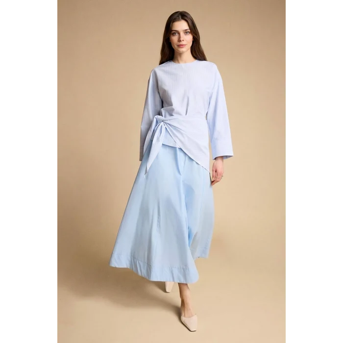 Defacto H1876AXBE745 Mavi Regular Fıt Poplin Uzun Kollu Tunik
