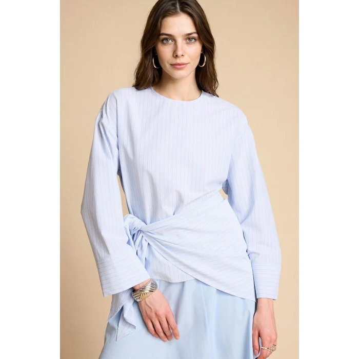Defacto H1876AXBE745 Mavi Regular Fıt Poplin Uzun Kollu Tunik
