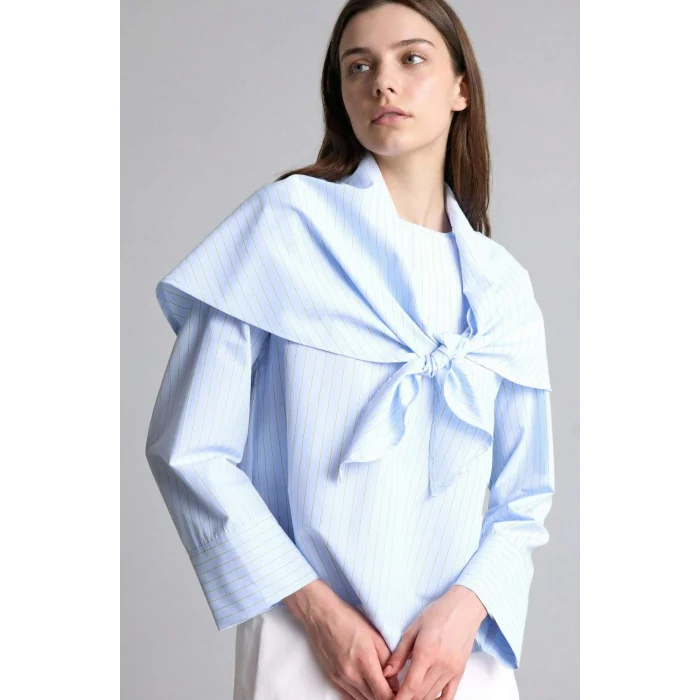 Defacto H1876AXBE745 Mavi Regular Fıt Poplin Uzun Kollu Tunik