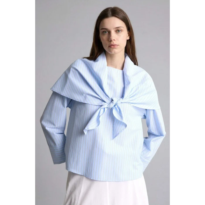 Defacto H1876AXBE745 Mavi Regular Fıt Poplin Uzun Kollu Tunik