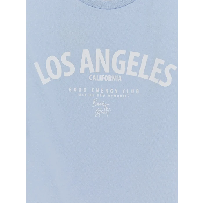 LCW Kids Mavi Bisiklet Yaka Los Angeles Baskılı Kız Çocuk Atlet
