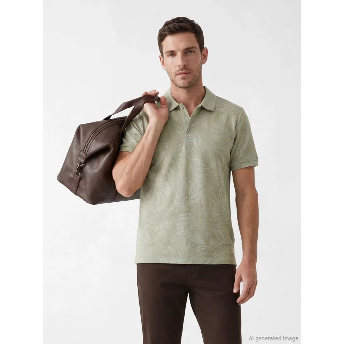 LCWAIKIKI Classic Haki Polo Yaka Desenli Pike Erkek Tişört