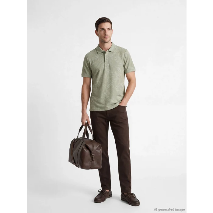 LCWAIKIKI Classic Haki Polo Yaka Desenli Pike Erkek Tişört