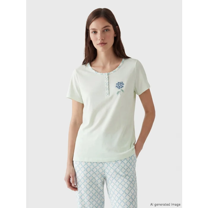 LCW DREAM Yeşil Çiçekli Kadın Pijama Takım