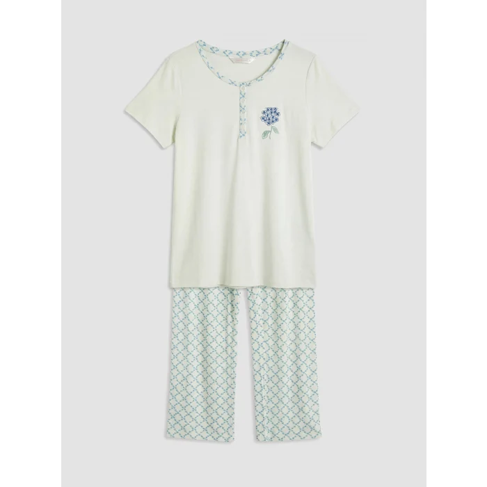 LCW DREAM Yeşil Çiçekli Kadın Pijama Takım