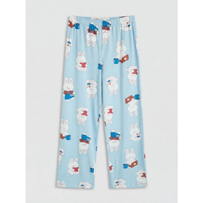 LCW Young Mavi Bisiklet Yaka Baskılı Kadın Pijama Takımı