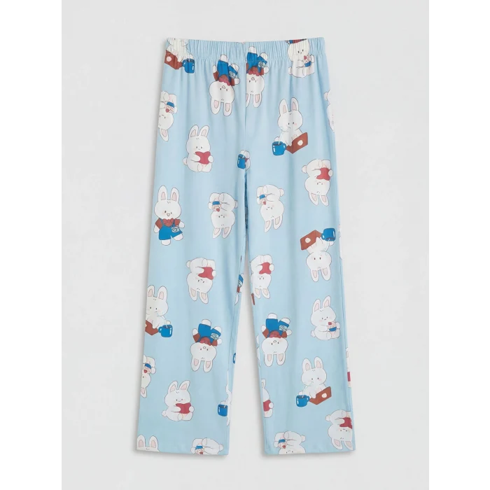 LCW Young Mavi Bisiklet Yaka Baskılı Kadın Pijama Takımı