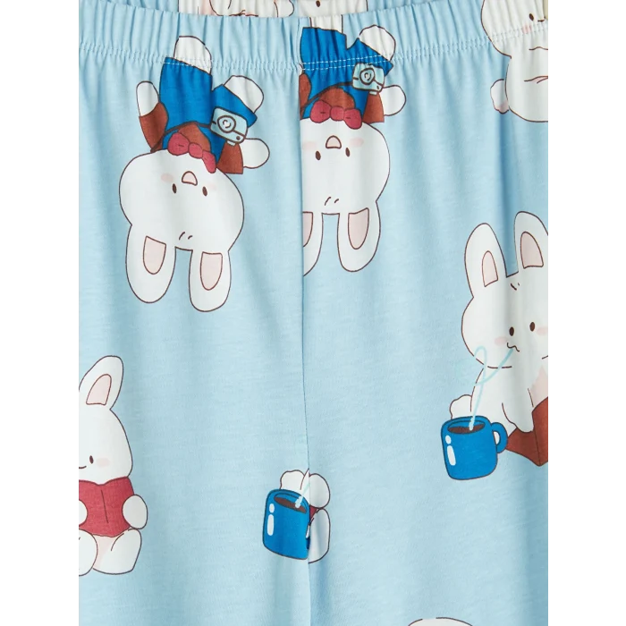 LCW Young Mavi Bisiklet Yaka Baskılı Kadın Pijama Takımı