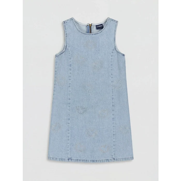 LCW Kids Mavi Taşlı Kız Çocuk Jean Elbise