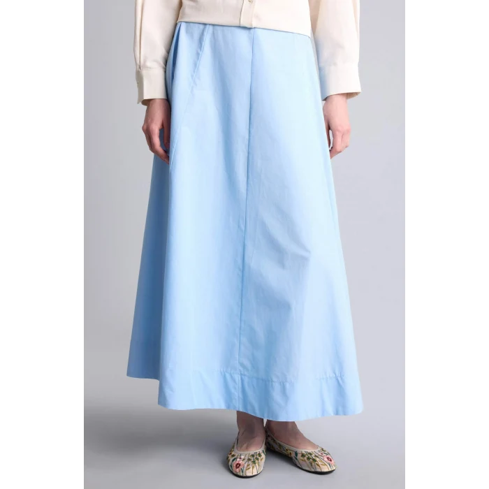 Defacto H1920AXBE745 Mavi A Kesim Poplin Maxi Etek