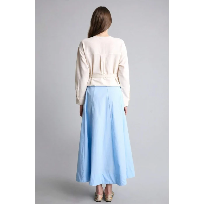 Defacto H1920AXBE745 Mavi A Kesim Poplin Maxi Etek