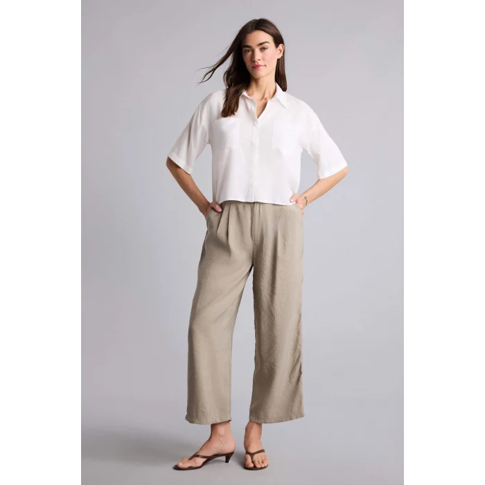 Defacto H1929AXKH341 Haki Wıde Leg Fermuarlı Normal Bel Düz Paça Tencel Pantolon