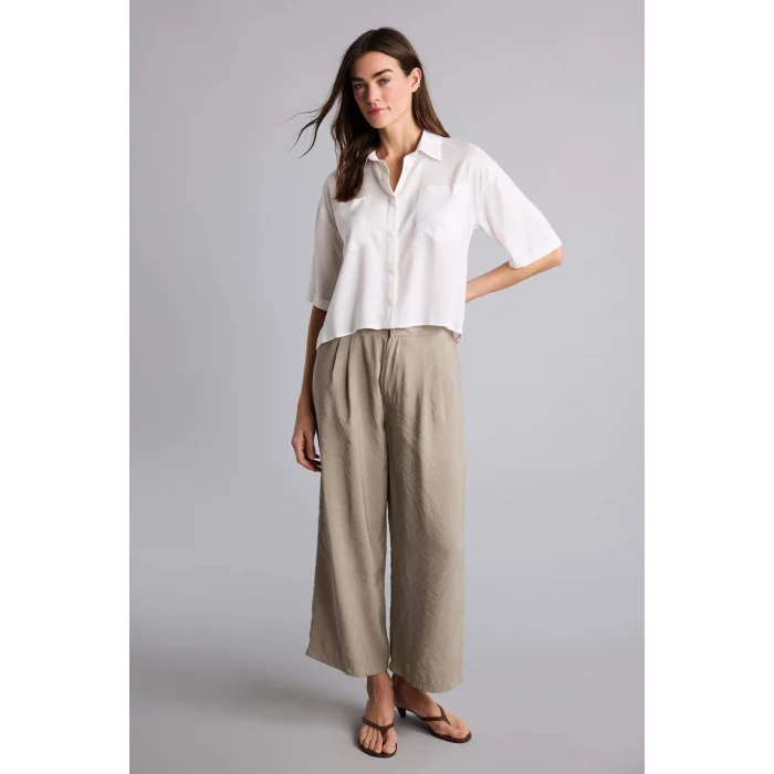 Defacto H1929AXKH341 Haki Wıde Leg Fermuarlı Normal Bel Düz Paça Tencel Pantolon