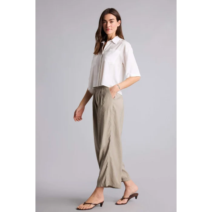 Defacto H1929AXKH341 Haki Wıde Leg Fermuarlı Normal Bel Düz Paça Tencel Pantolon