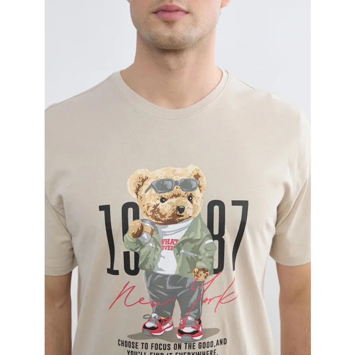 LC WAIKIKI Gri Bisiklet Yaka Teddy Baskılı Erkek Şortlu Pijama Takımı