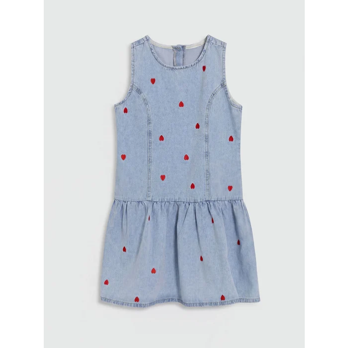 LCW Kids Mavi Kalp Nakışlı Kız Çocuk Jean Elbise