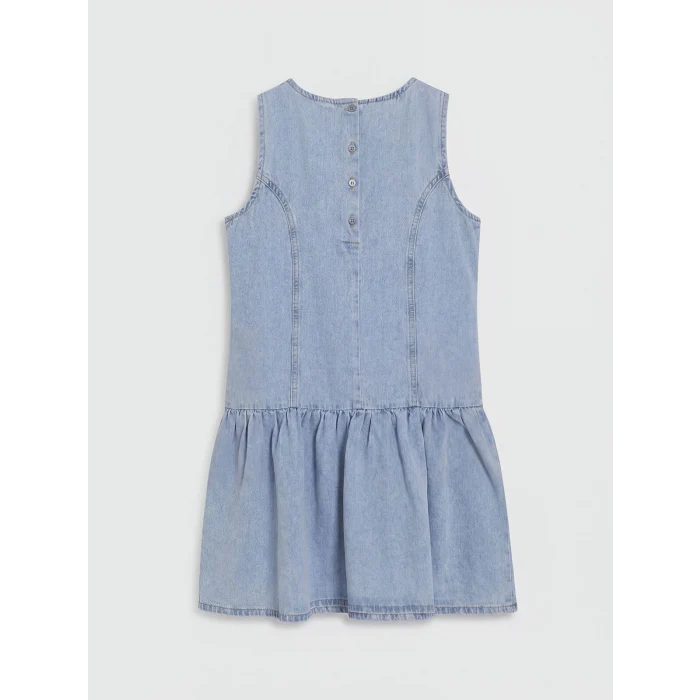 LCW Kids Mavi Kalp Nakışlı Kız Çocuk Jean Elbise