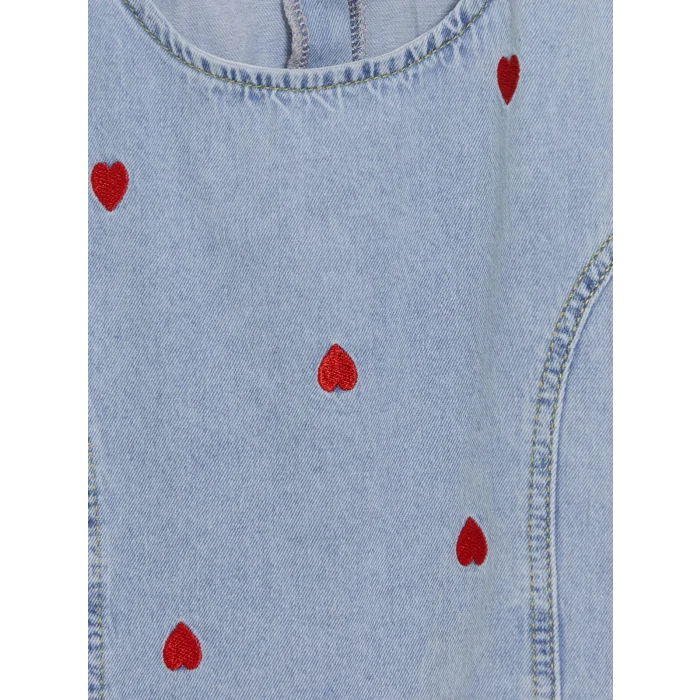 LCW Kids Mavi Kalp Nakışlı Kız Çocuk Jean Elbise