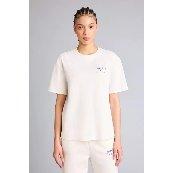 Defacto G9307AXER105 Ekru NBA Brooklyn Nets Relax Fıt Kısa Kollu Tişört