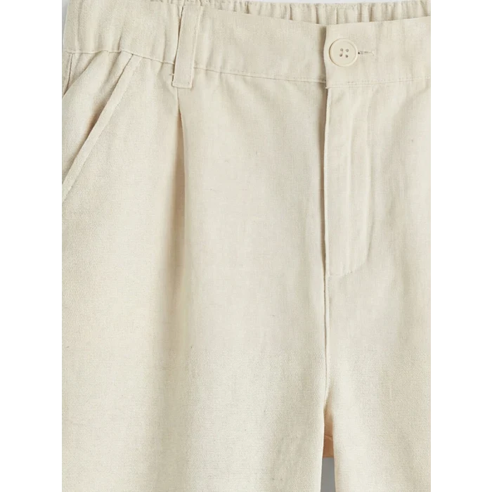 LCW Kids Ekru Beli Lastikli Erkek Çocuk Keten Karışımlı Şort
