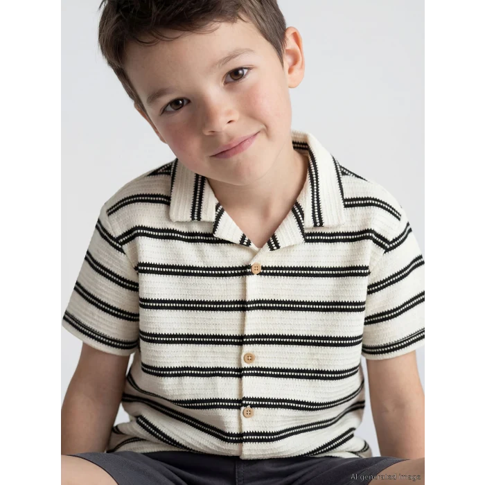 LCW Kids Bej Çizgili Erkek Çocuk Gömlek