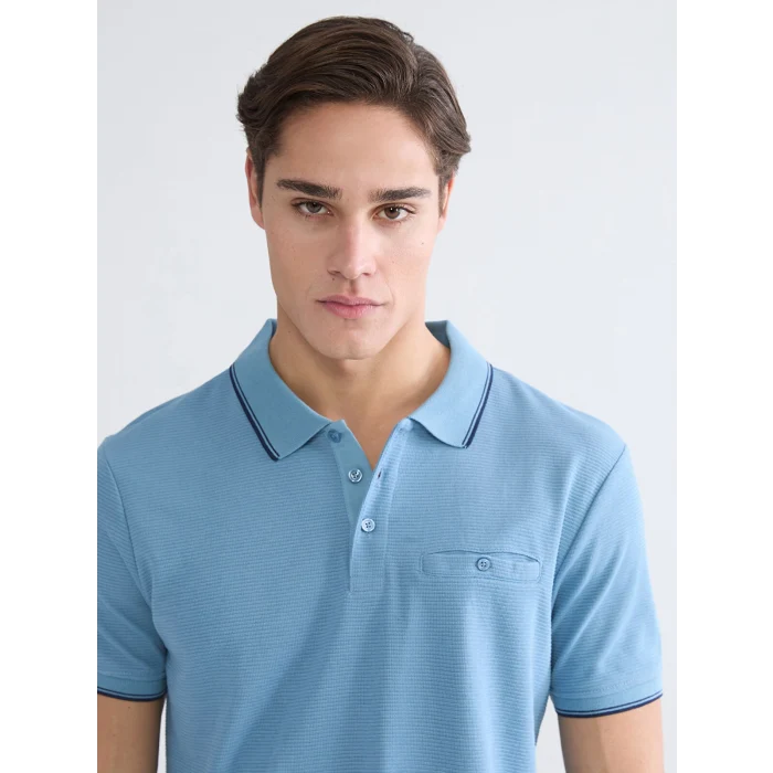 LCWAIKIKI Classic Mavi Polo Yaka Erkek Dokulu Tişört