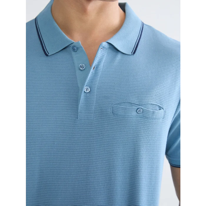 LCWAIKIKI Classic Mavi Polo Yaka Erkek Dokulu Tişört