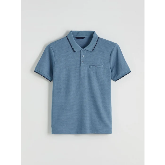 LCWAIKIKI Classic Mavi Polo Yaka Erkek Dokulu Tişört