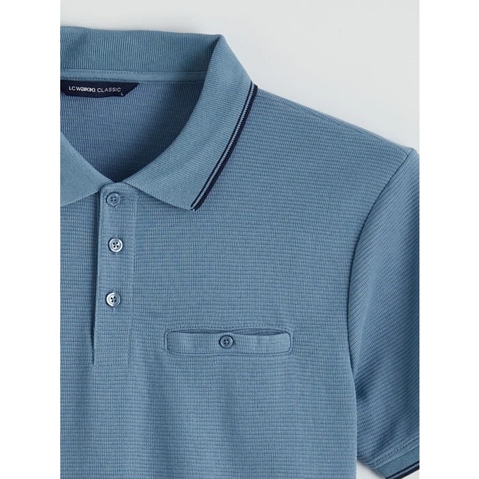 LCWAIKIKI Classic Mavi Polo Yaka Erkek Dokulu Tişört