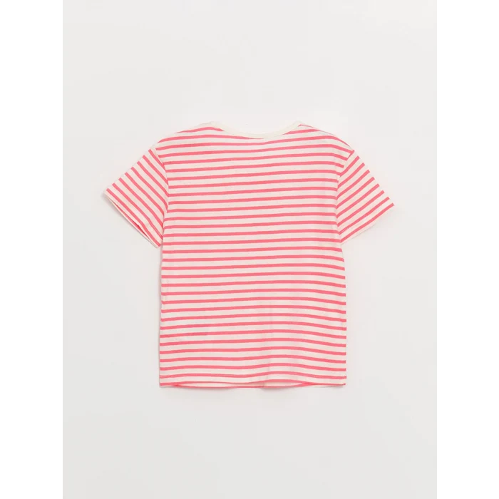 LCW Kids Pembe Bisiklet Yaka Kısa Kollu Çizgili Kız Bebek Tişört