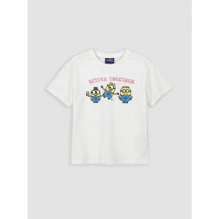 LCW Kids Ekru Minions Baskılı Kız Çocuk Şortlu Pijama Takım