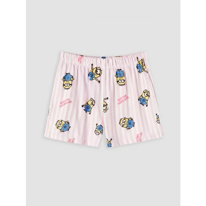 LCW Kids Ekru Minions Baskılı Kız Çocuk Şortlu Pijama Takım