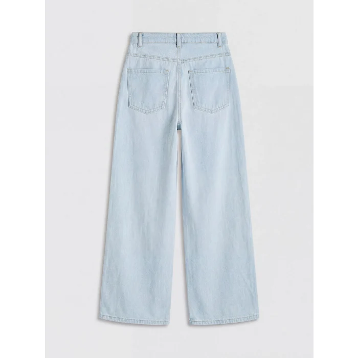 LCW Kids İndigo Wideleg Çilek Nakışlı Kız Çocuk Jean Pantolon