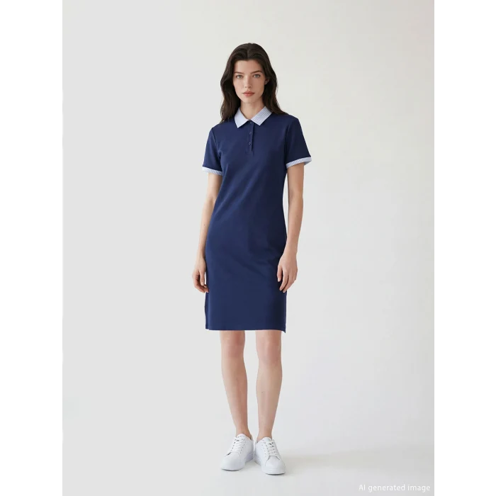 LCW Comfort Lacivert Gömlek Yaka Mini Elbise