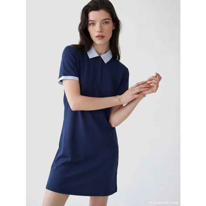 LCW Comfort Lacivert Gömlek Yaka Mini Elbise