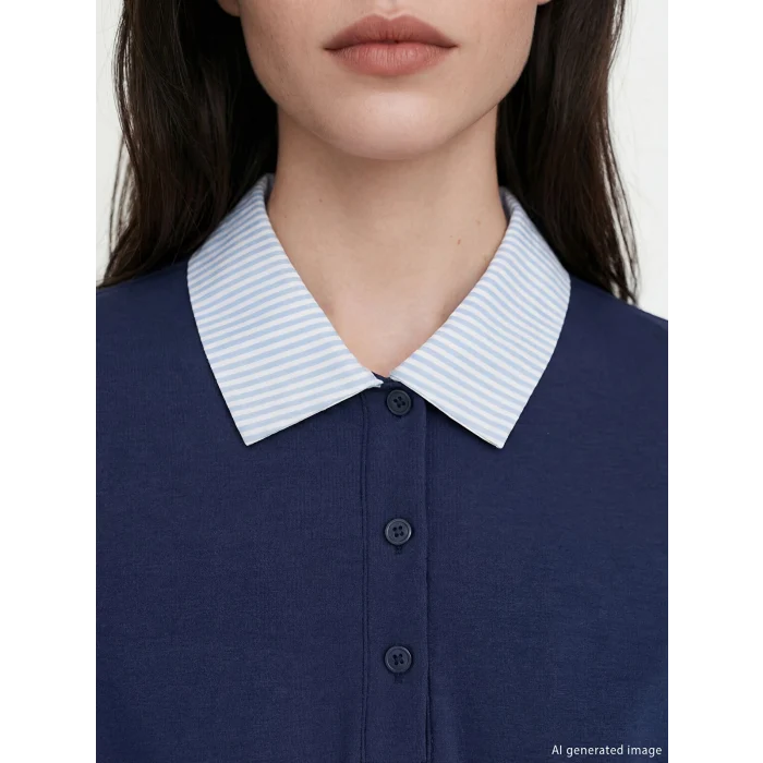 LCW Comfort Lacivert Gömlek Yaka Mini Elbise