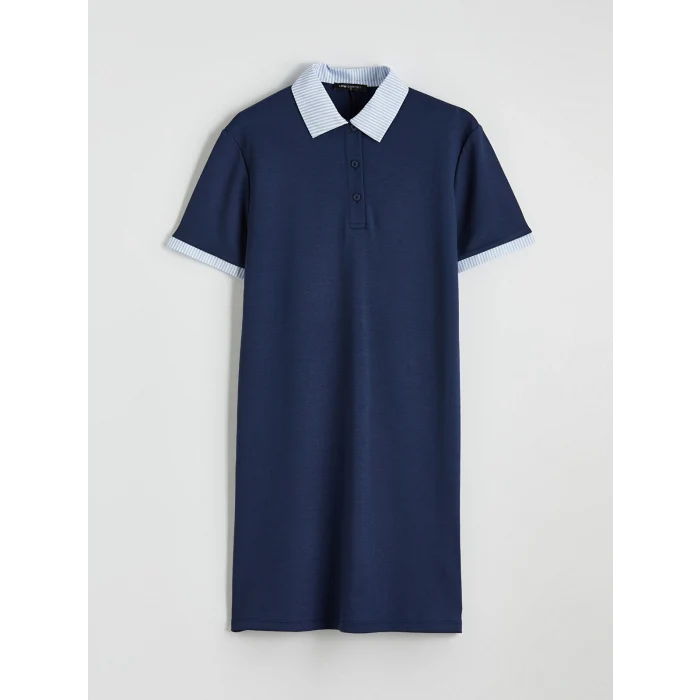 LCW Comfort Lacivert Gömlek Yaka Mini Elbise