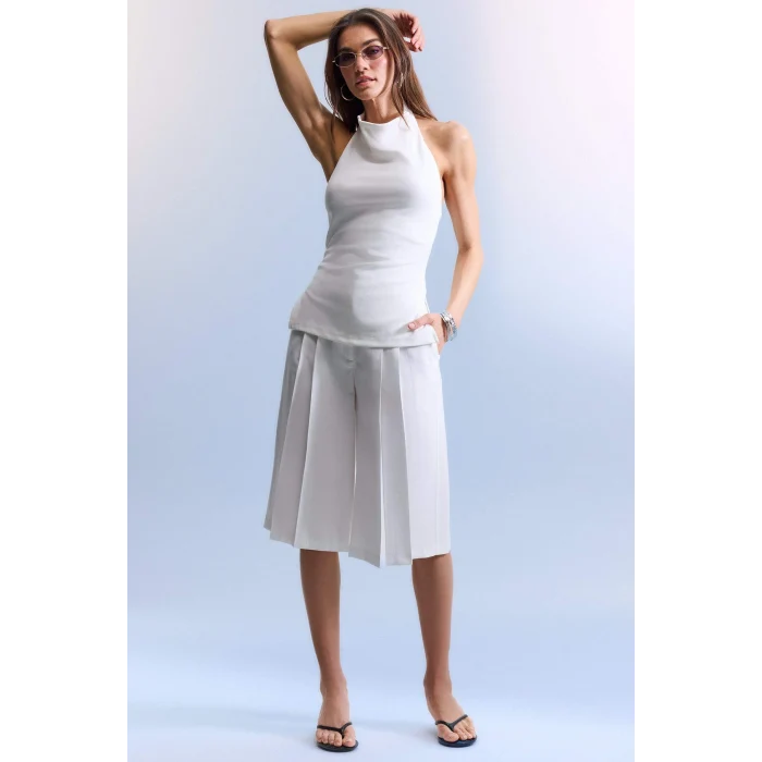 Defacto F8007AXWT16 Beyaz Slım Fıt Halter Yaka Bluz