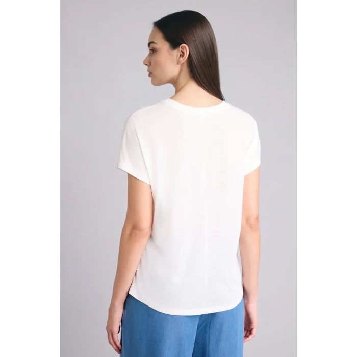 Defacto H7605AXER105 Ekru Regular Fıt Bisiklet Yaka Floral Kısa Kollu Tişört
