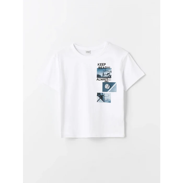 LCW Kids Beyaz Oversize Bisiklet Yaka Erkek Çocuk Tişört
