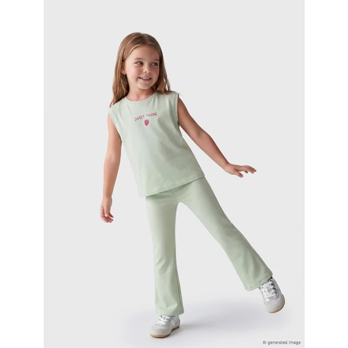 LCW Kids Yeşil Baskılı Kız Çocuk Takım