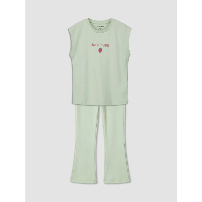 LCW Kids Yeşil Baskılı Kız Çocuk Takım