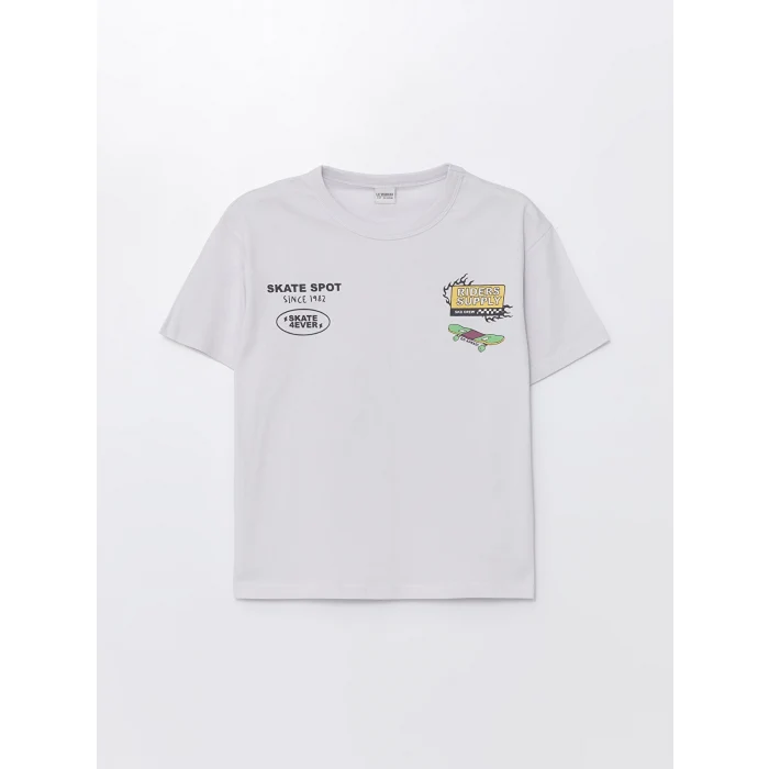 LCW Kids Gri Oversize Bisiklet Yaka Erkek Çocuk Tişört
