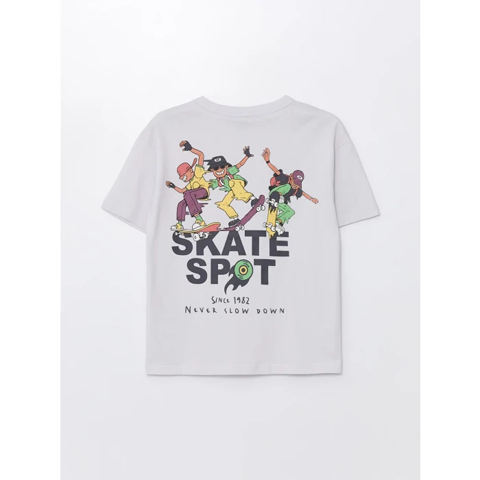 LCW Kids Gri Oversize Bisiklet Yaka Erkek Çocuk Tişört